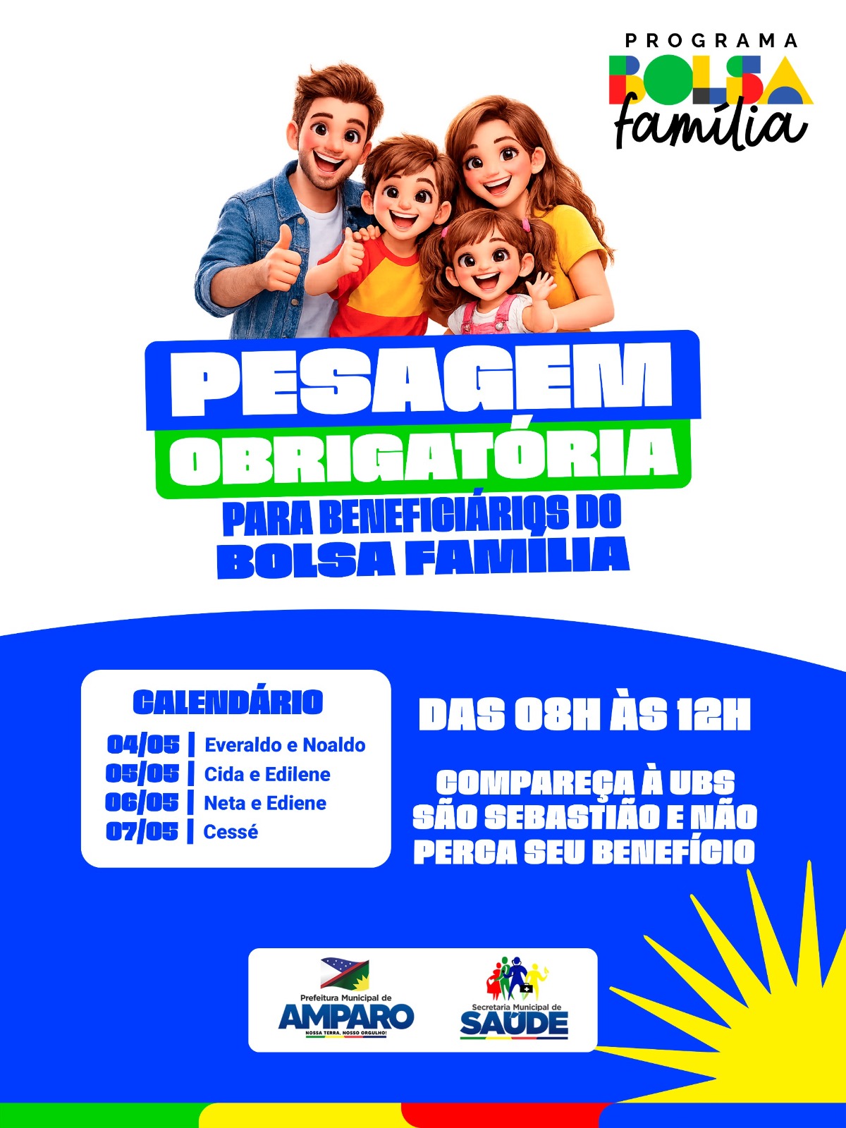 Prefeitura de Amparo divulga calendário de pesagem obrigatória do Bolsa Família