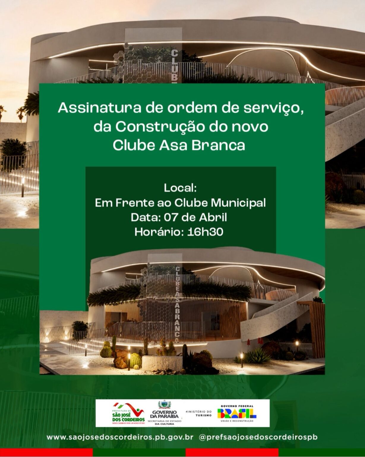 São José dos Cordeiros anuncia construção do Novo Clube Asa Branca; assinatura da ordem de serviço ocorre nesta terça-feira (07) de abril