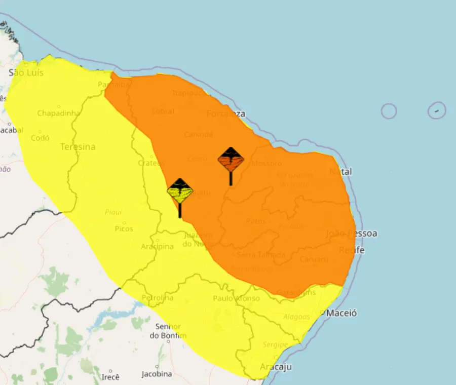 Chuvas intensas na Paraíba: Inmet renova dois alertas para todas cidades do estado